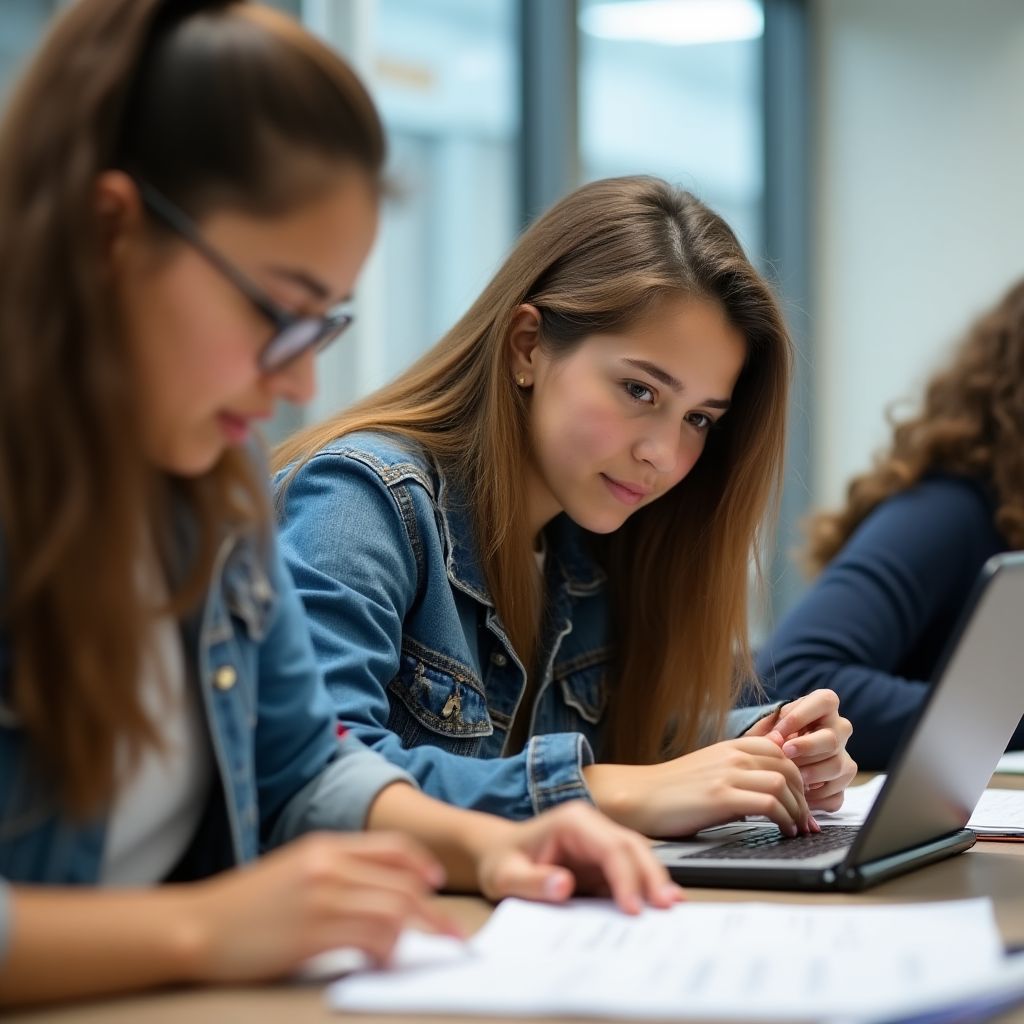 Estudiantes trabajando en actividades financieras